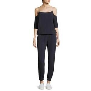 Monrow Revolve Black Cold Shoulder Rayon Sporty Casual Jumpsuit Size Small